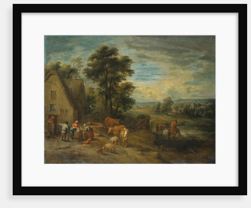 Landscape with Peasants and Cattle by a Cottage by Theobald Michau