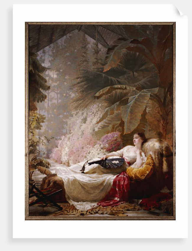 Portrait of Adelaide Maria Guinness, reclining on a Sofa in a Conservatory, 1885 by George Elgar Hicks