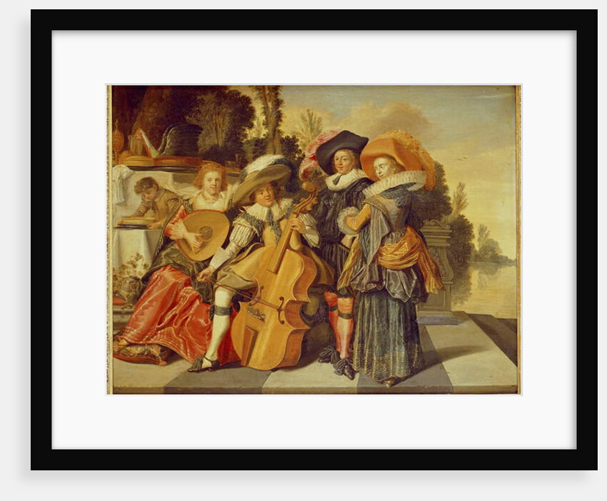 Elegant Figures making Music on a Terrace by a Lake by Dirck Hals