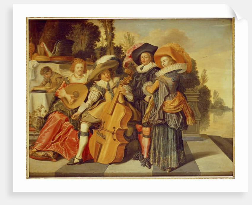 Elegant Figures making Music on a Terrace by a Lake by Dirck Hals