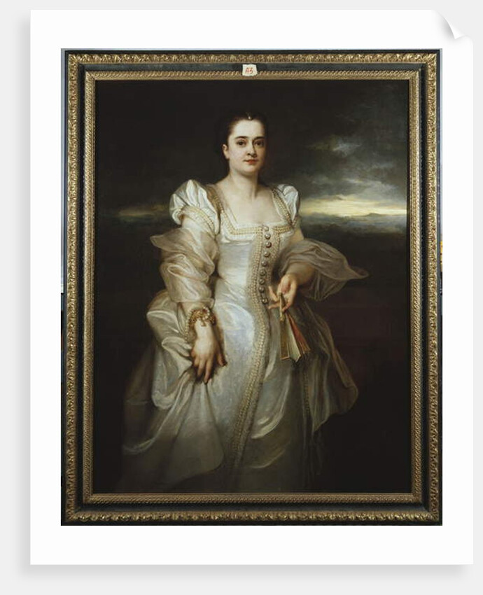 Portrait of a Lady wearing a White Dress embroidered with Pearls by Adolphe Joseph Thomas Monticelli