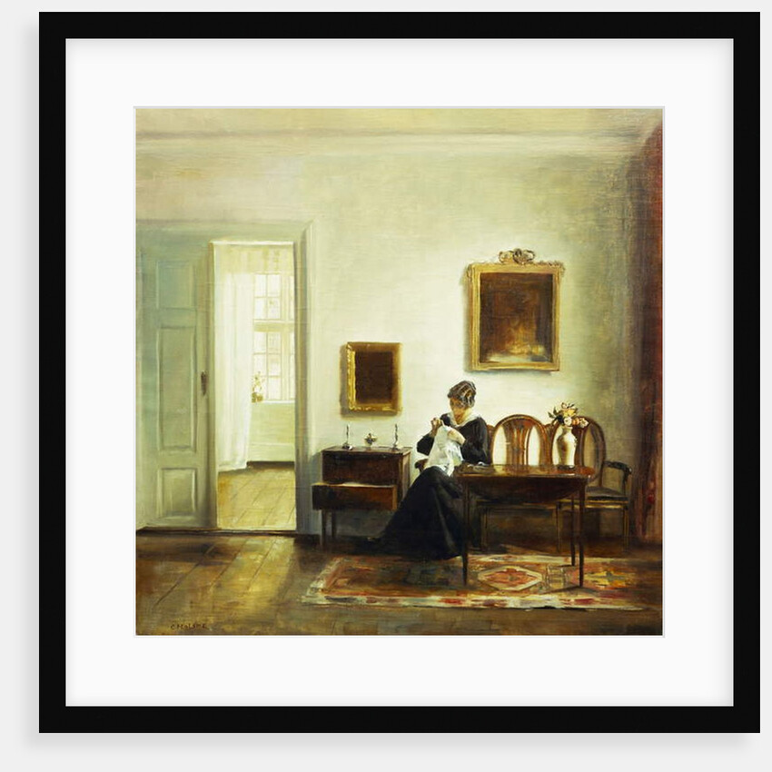 A Woman Sewing in an Interior by Carl Holsoe