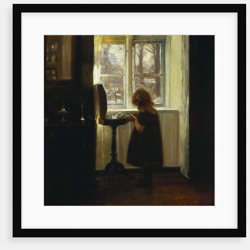 A Girl Standing by a Sewing Table by Carl Holsoe