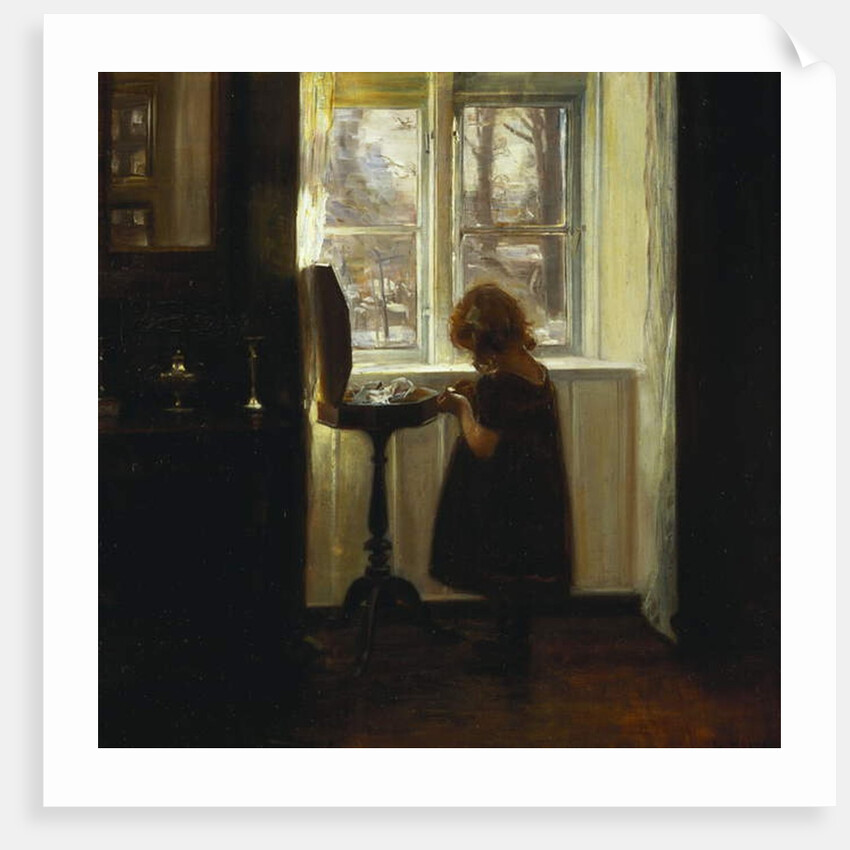 A Girl Standing by a Sewing Table by Carl Holsoe