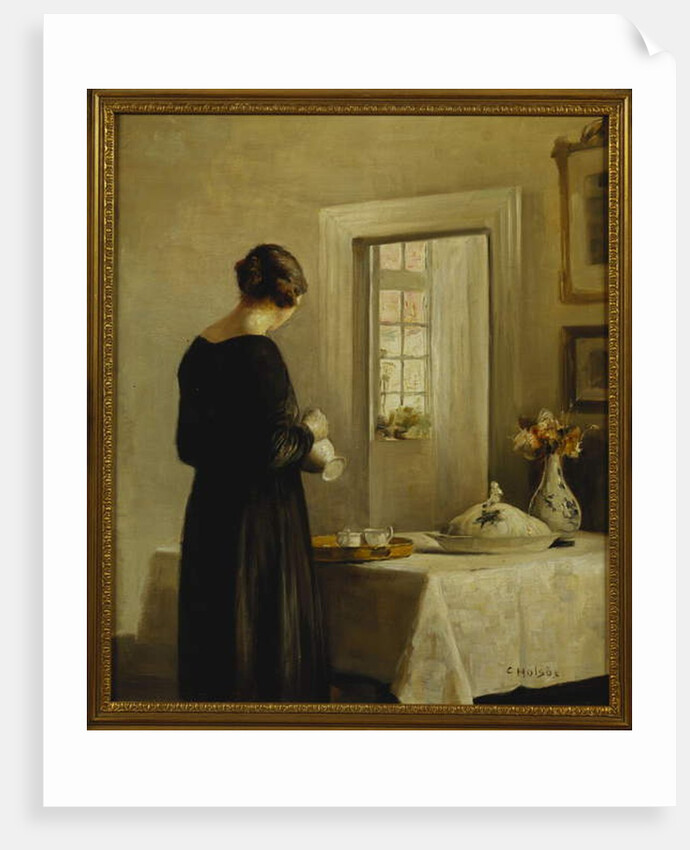 An Interior with a Woman at a Table by Carl Holsoe