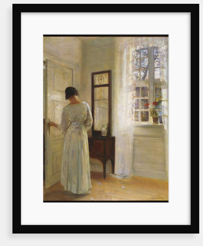 A Lady looking in a Mirror by an Open Door by Carl Holsoe