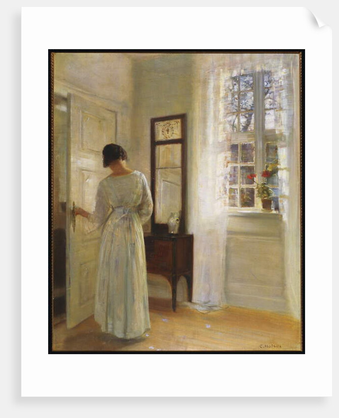 A Lady looking in a Mirror by an Open Door by Carl Holsoe