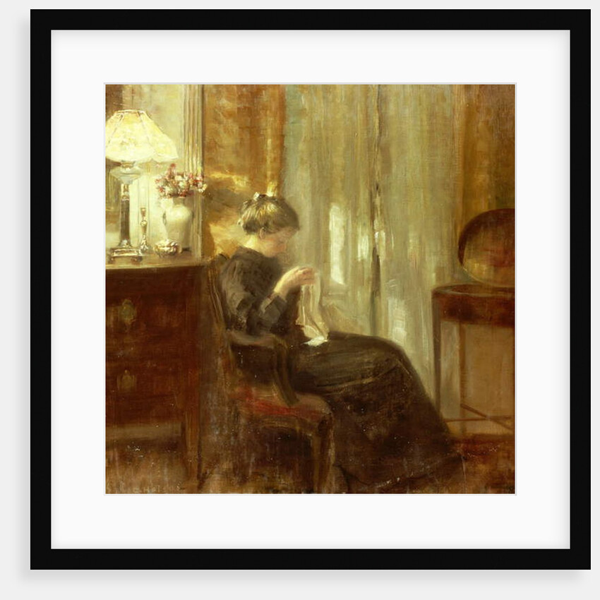 A Woman Sewing in an Interior by Carl Holsoe