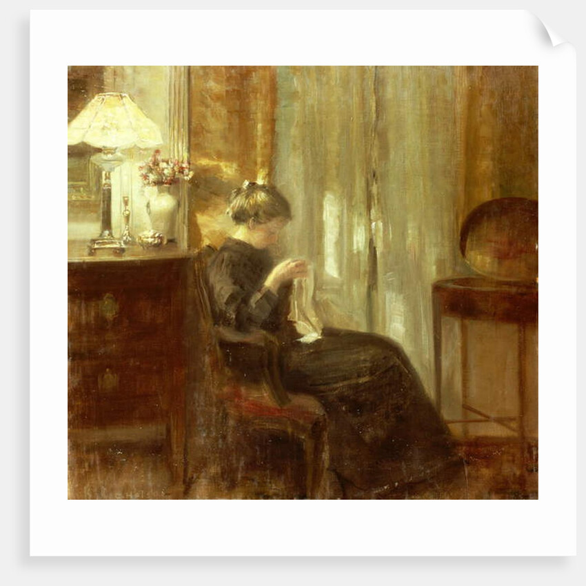 A Woman Sewing in an Interior by Carl Holsoe