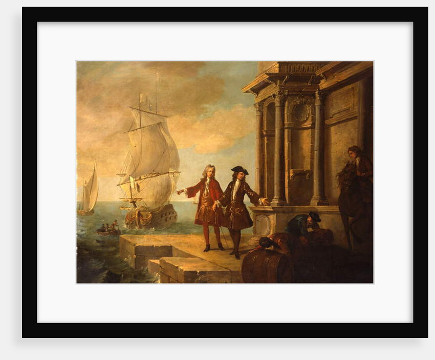 Europe - European merchants with stevedores handling a barrel and a bale on a quay, 1724 by Jean-Baptiste Oudry