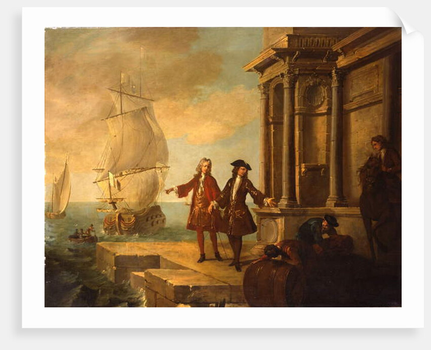 Europe - European merchants with stevedores handling a barrel and a bale on a quay, 1724 by Jean-Baptiste Oudry