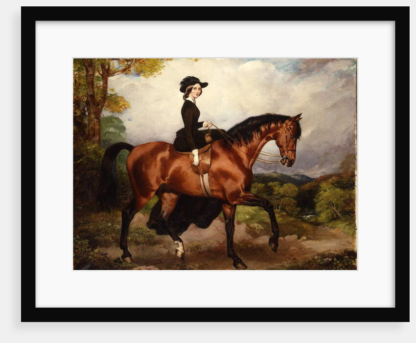 Portrait of Mrs. Thomas Conolly, seated side-saddle in a black riding habit on a chestnut hunter by William Osborne