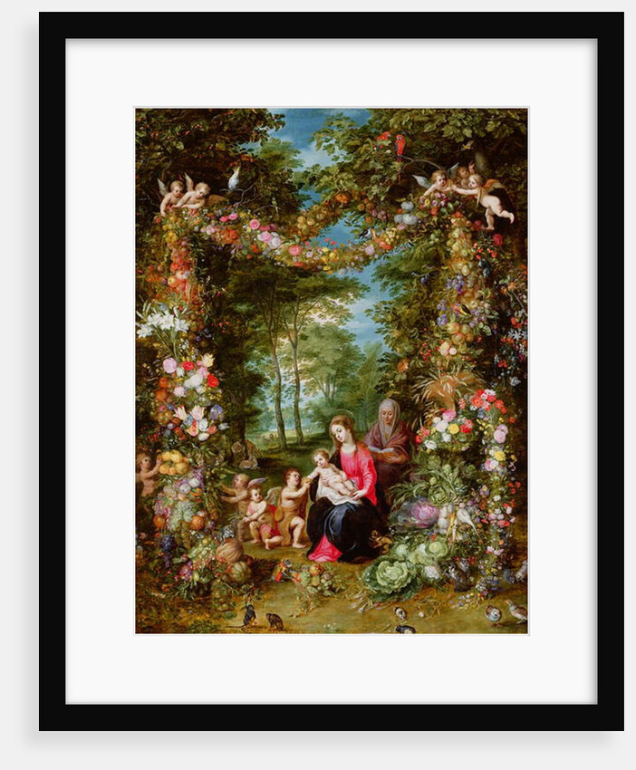 The Virgin and Child with the infant Saint John the Baptist, Saint Anne and angels, surrounded by a garland of flowers and fruit by Jan & Balen Hendrik van Brueghel