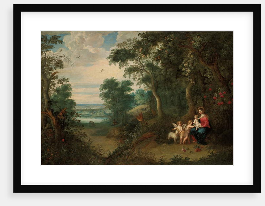A wooded landscape with the Virgin and Child, infant St. John the Baptist and an angel by Jan the Younger (circle of) Brueghel