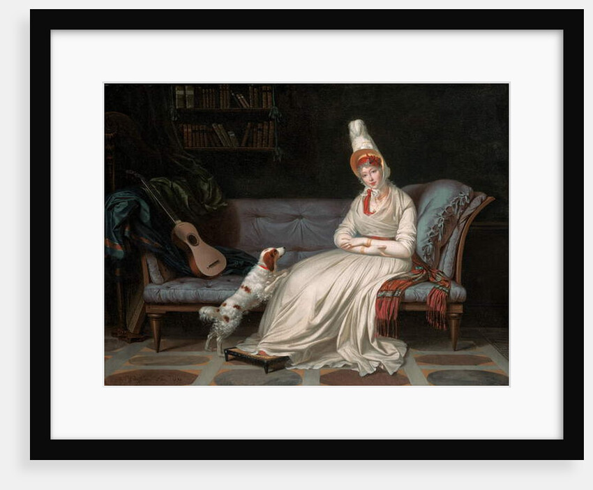Portrait of Elizabeth, Lady Webster, later Lady Holland, in a white dress with her spaniel Pierrot, c.1795 by Louis Gauffier