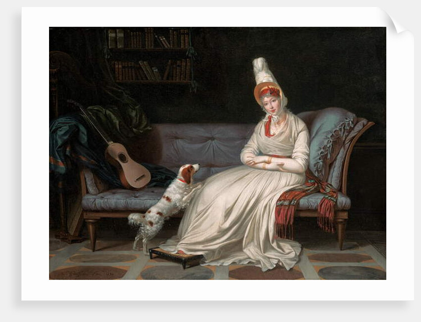 Portrait of Elizabeth, Lady Webster, later Lady Holland, in a white dress with her spaniel Pierrot, c.1795 by Louis Gauffier