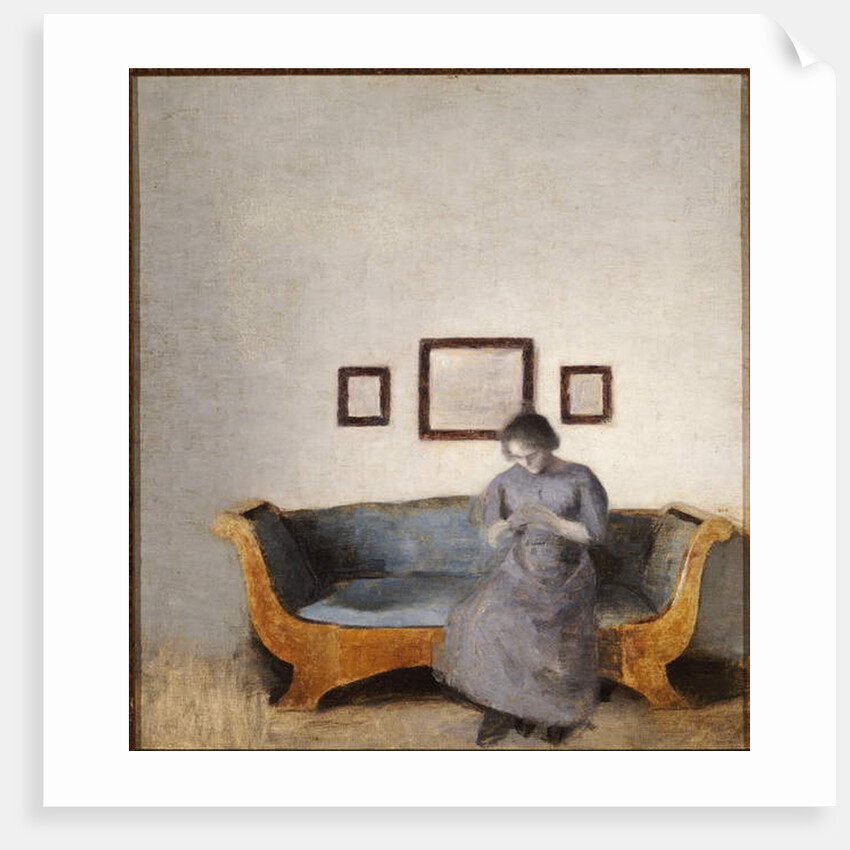 Ida Hammershoi sitting on a sofa by Vilhelm Hammershoi