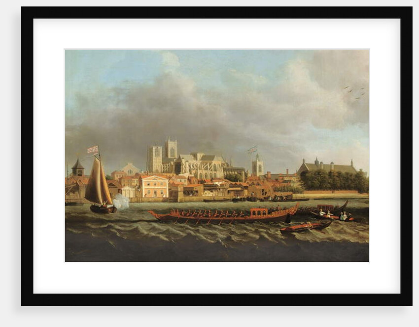 View of Westminster from Lambeth with a royal barge in the foreground by Samuel Scott