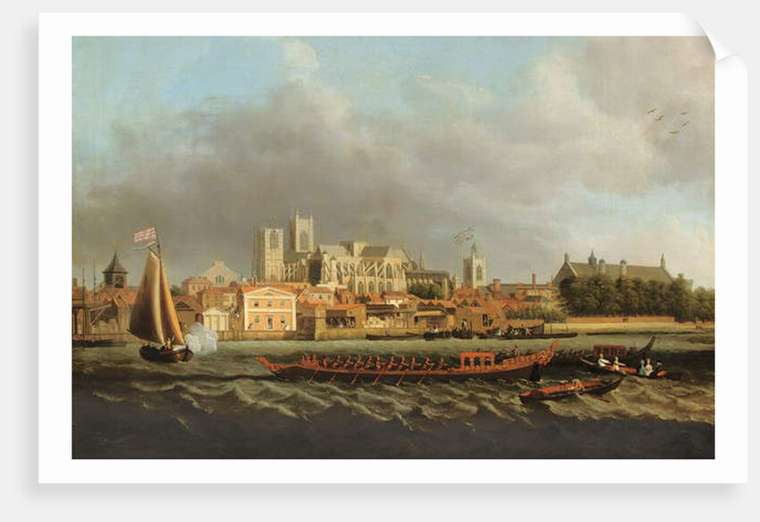 View of Westminster from Lambeth with a royal barge in the foreground by Samuel Scott