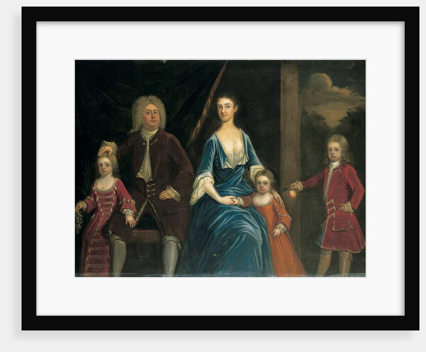 Group portrait of Henry, 5th Lord Arundell of Wardour and his wife Elizabeth, together with their children, in an interior, a landscape beyond by James Francis Maubert