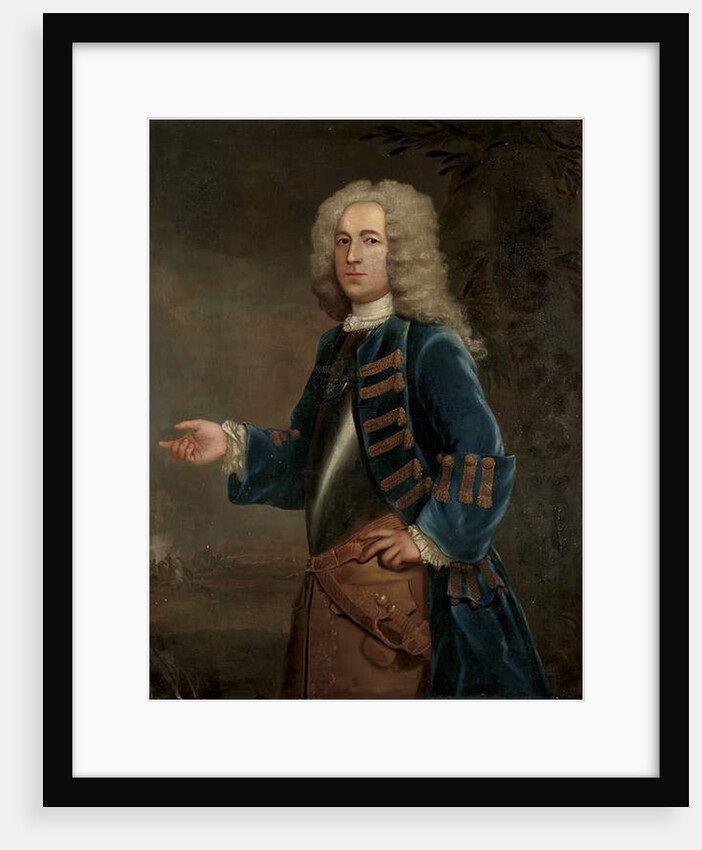Portrait of Henry Boyle, Captain of Horses, in a landscape, with a battle beyond, 1730 by Anthony Lee