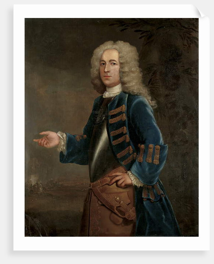 Portrait of Henry Boyle, Captain of Horses, in a landscape, with a battle beyond, 1730 by Anthony Lee