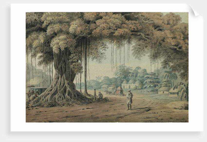 Palanquin bearers and holy men resting beneath a banyan tree at the entrance to a village, Bengal by Hubert Cornish