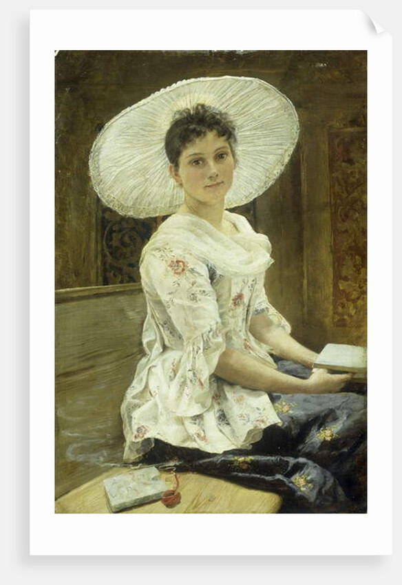 A Young Beauty in a White Hat by Franz Xaver Simm
