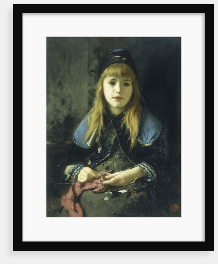 A Young Girl Knitting by Adolf Echtler