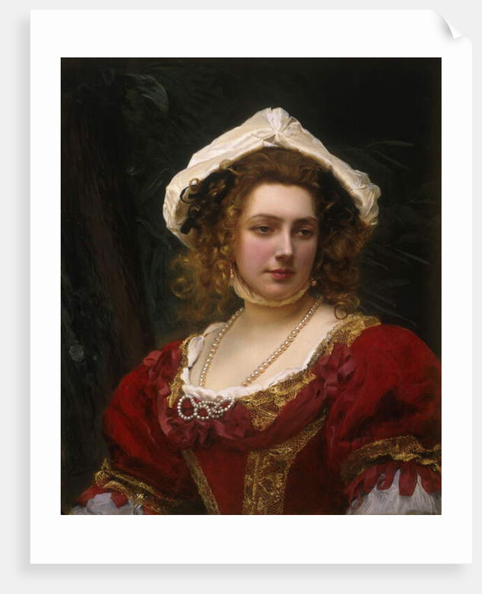 Portrait of an Elegant Lady in a Red Velvet Dress by Gustave Jacquet