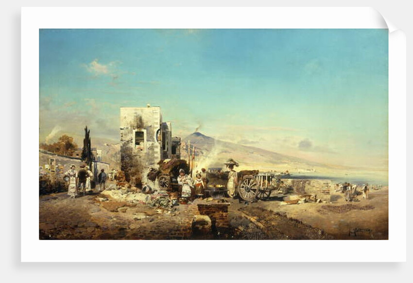 A Neopolitan Village with Vesuvius in the Distance, 1889 by Robert Alott