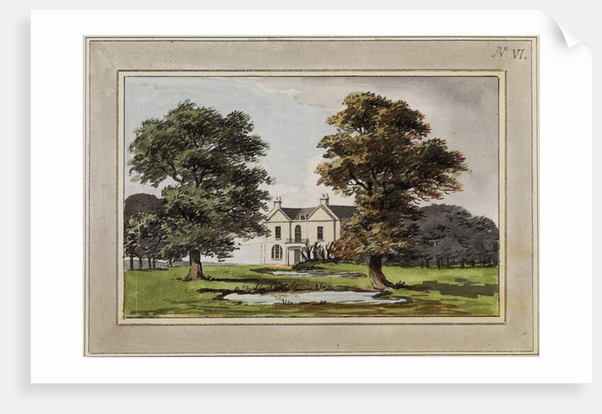 Illustration from 'Red Books', for 'Mogenhanger in Bedfordshire, a Seat of Godfrey Thornton Esq.', 1792 by Humphry Repton