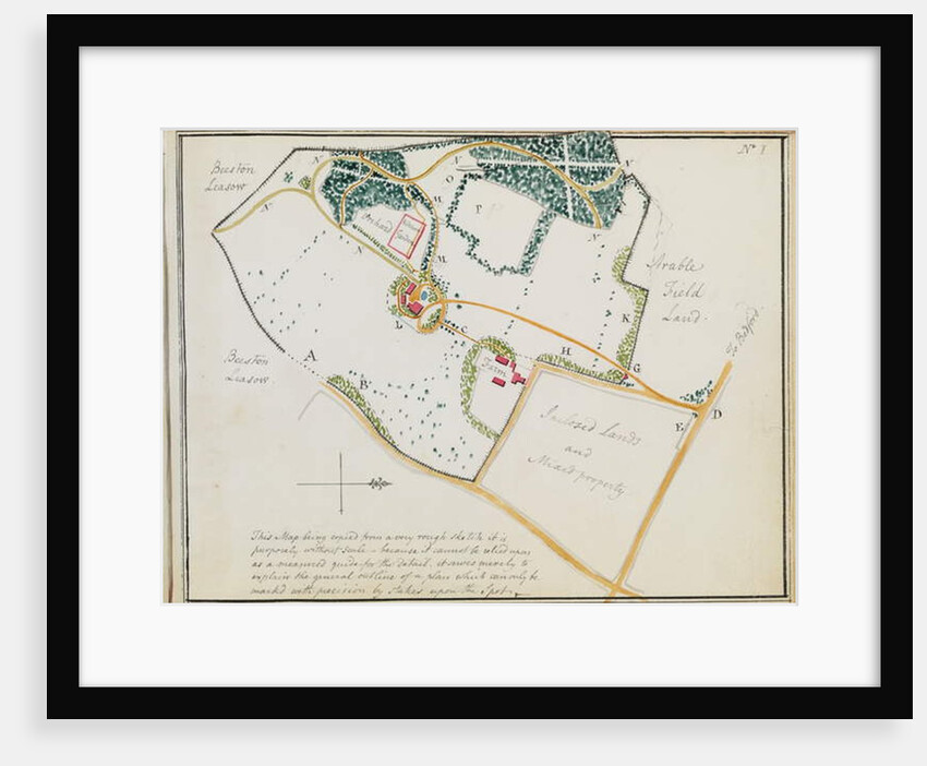 Map from 'Red Books', for 'Mogenhanger in Bedfordshire, a Seat of Godfrey Thornton Esq.', 1792 by Humphry Repton
