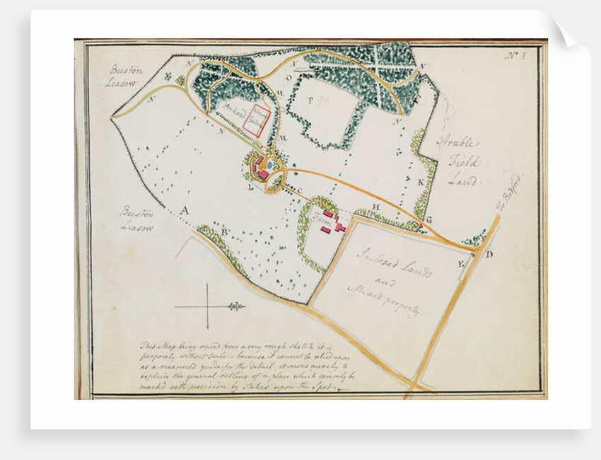 Map from 'Red Books', for 'Mogenhanger in Bedfordshire, a Seat of Godfrey Thornton Esq.', 1792 by Humphry Repton