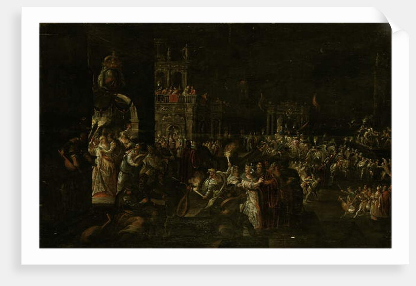 A carnival night in a Baroque piazza by Jakob Isaaksz Swanenburgh
