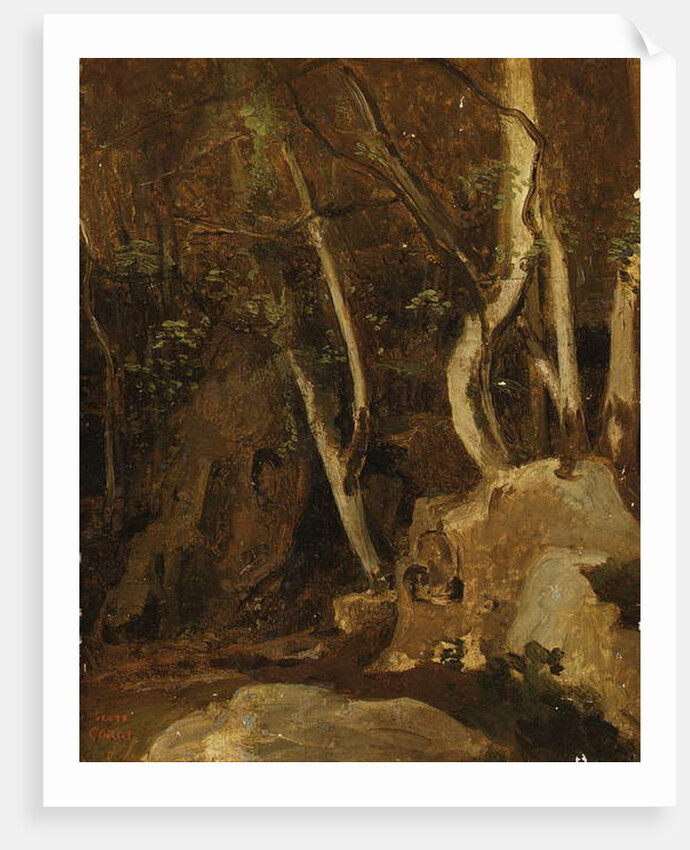 At Civita Castellana, Wooded Rocks, 1825-28 by Jean Baptiste Camille Corot