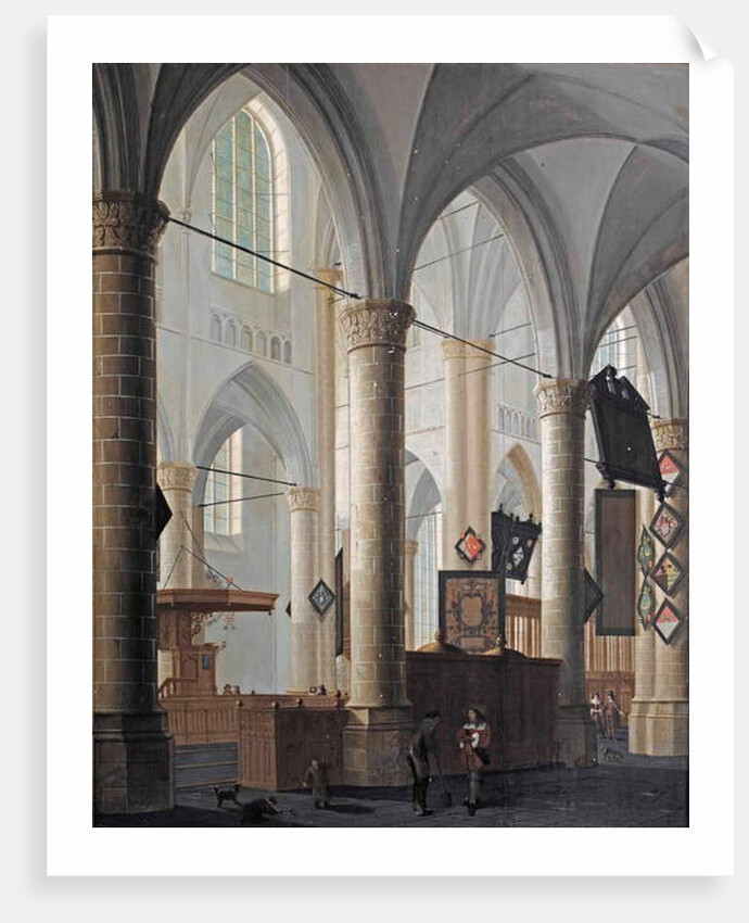 The interior of the Grote Kerk in Dordrecht, with figures conversing and children playing by Daniel de Blieck