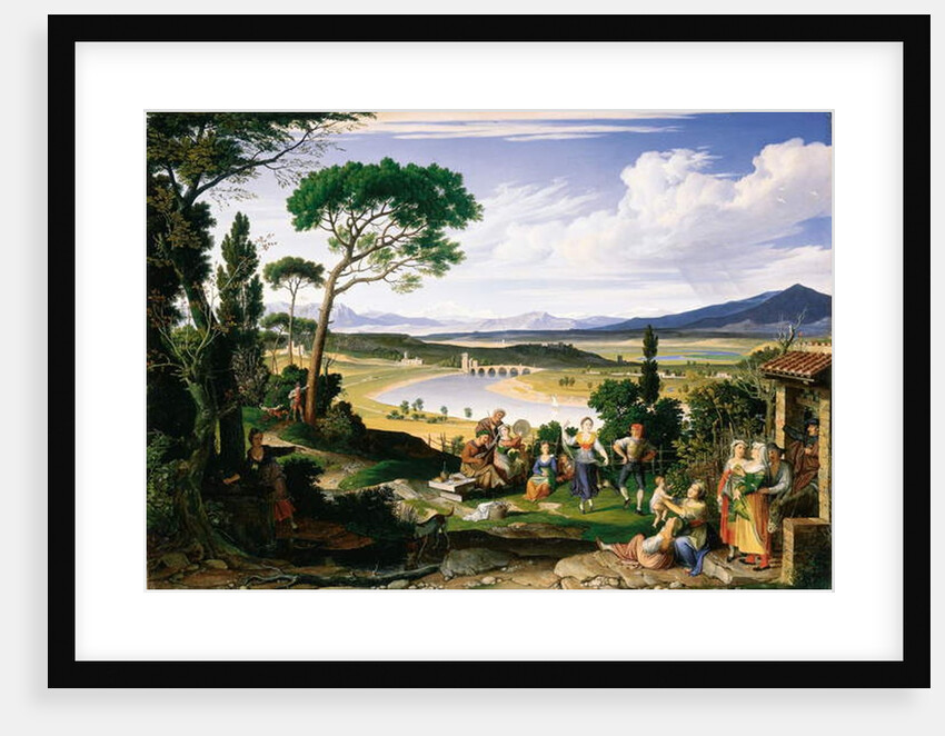 Tiber landscape with cheerful country folk, 1817 by Joseph Anton Koch