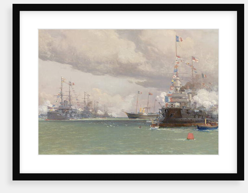 L'Entente Cordiale: The Royal Yacht Victoria & Albert III reviewing the Anglo-French fleet in Cowes Road, 1905 by Eduardo de Martino