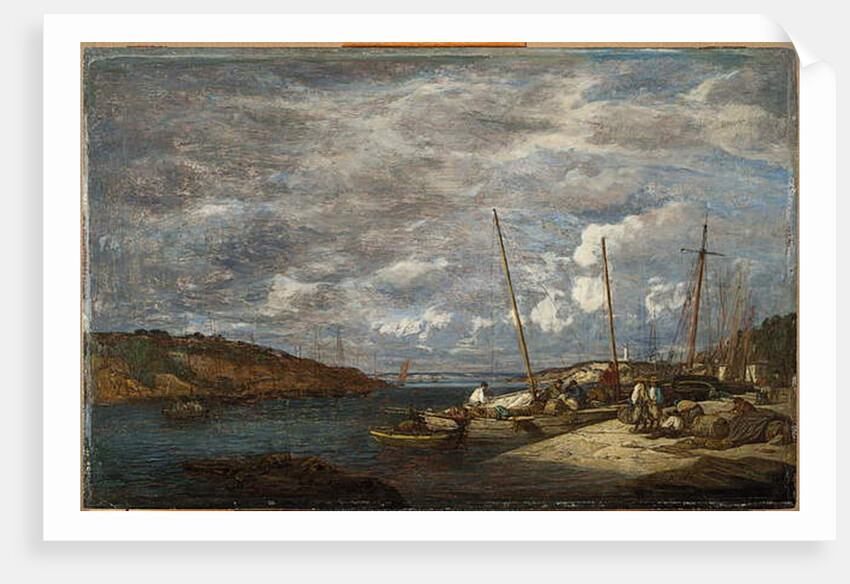 Fishing boats at the dock, Douarnenez, 1855 by Eugene Louis Boudin