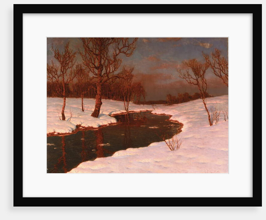 Sunset on a Snowy River Landscape by Ivan Fedorovich Choultse