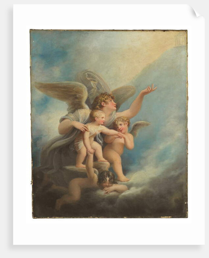 An angel and putti accompanying a child's soul to heaven by Maria Hadfield Cosway
