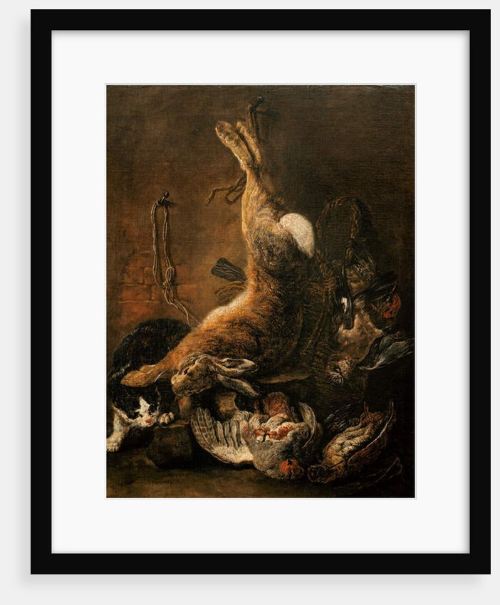 A hare, pigeons and other game with a cat by Jan Fyt