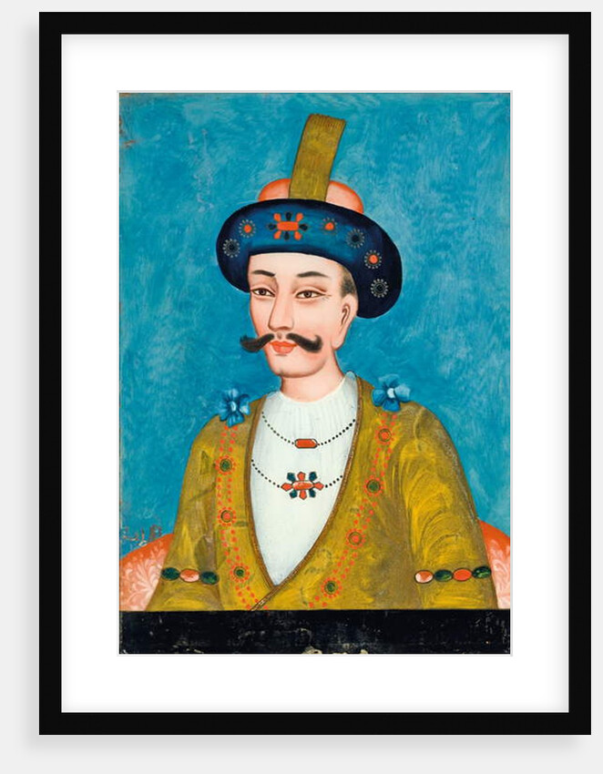 Reverse glass painting of a turbanned noble, from India or China for the Indian market by Asian School
