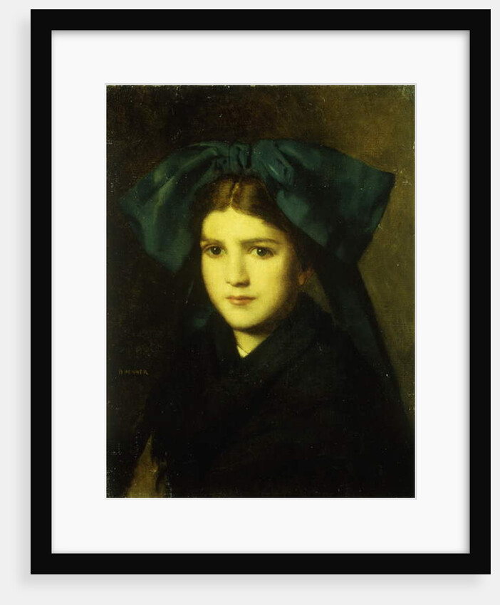 A portrait of a young girl with a bow in her hair by Jean-Jacques Henner