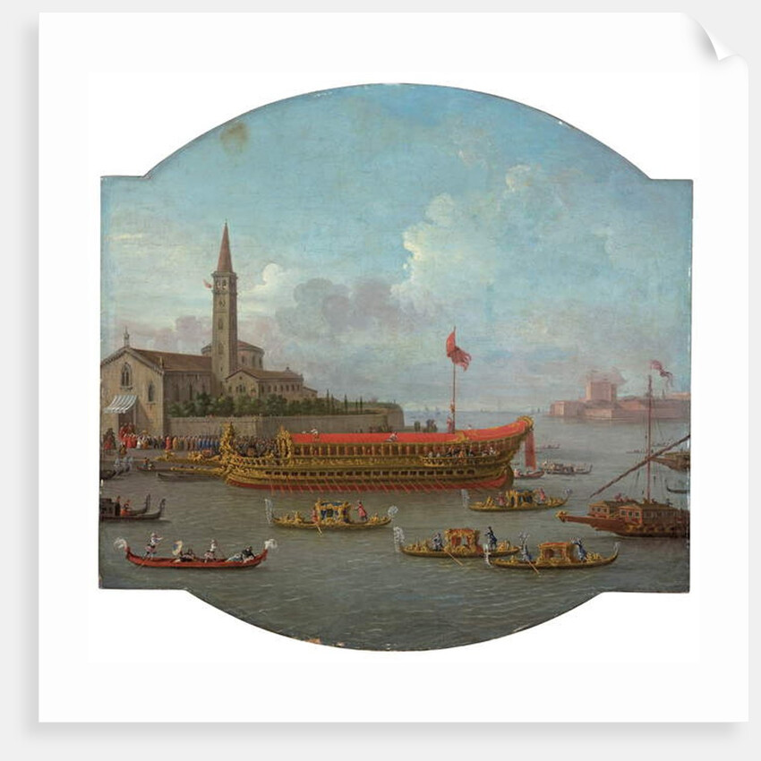 View of the Bucintoro anchored in front of San Nicolo al Lido, Venice, for the ceremony of the Sposalizio del Mare by Antonio Joli