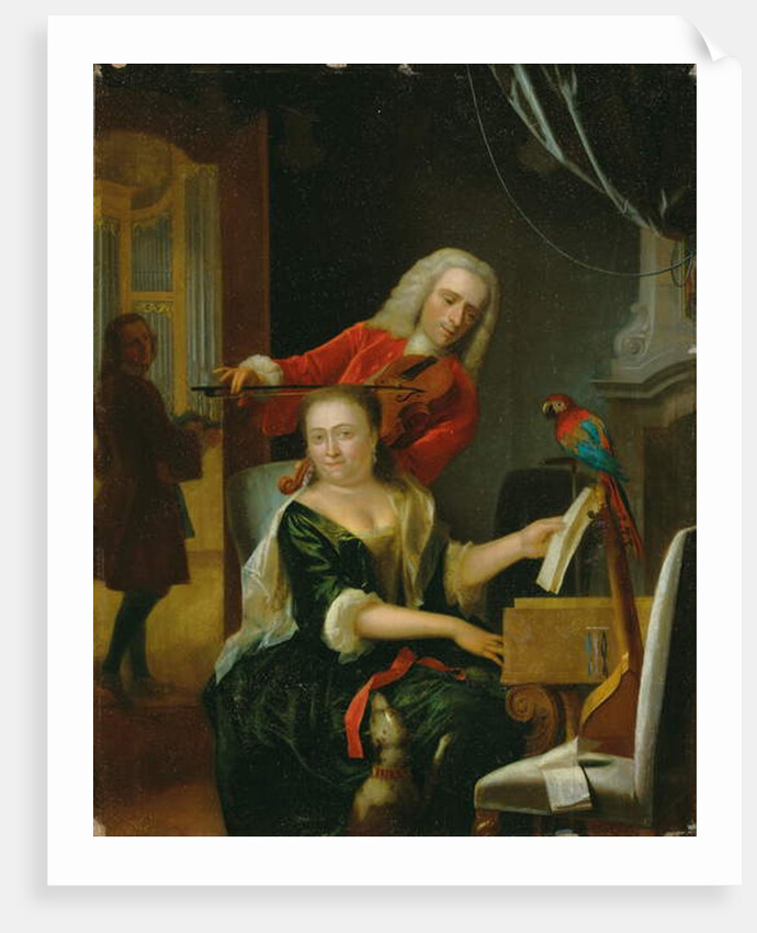 Portrait of a gentleman and his wife making music in an interior by Philip van Dijk