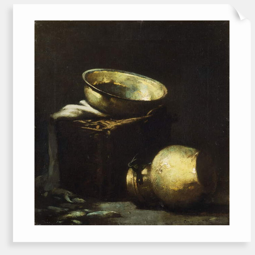 Still Life with Copper Pots and Black Fish, 1894 by Emil Carlsen