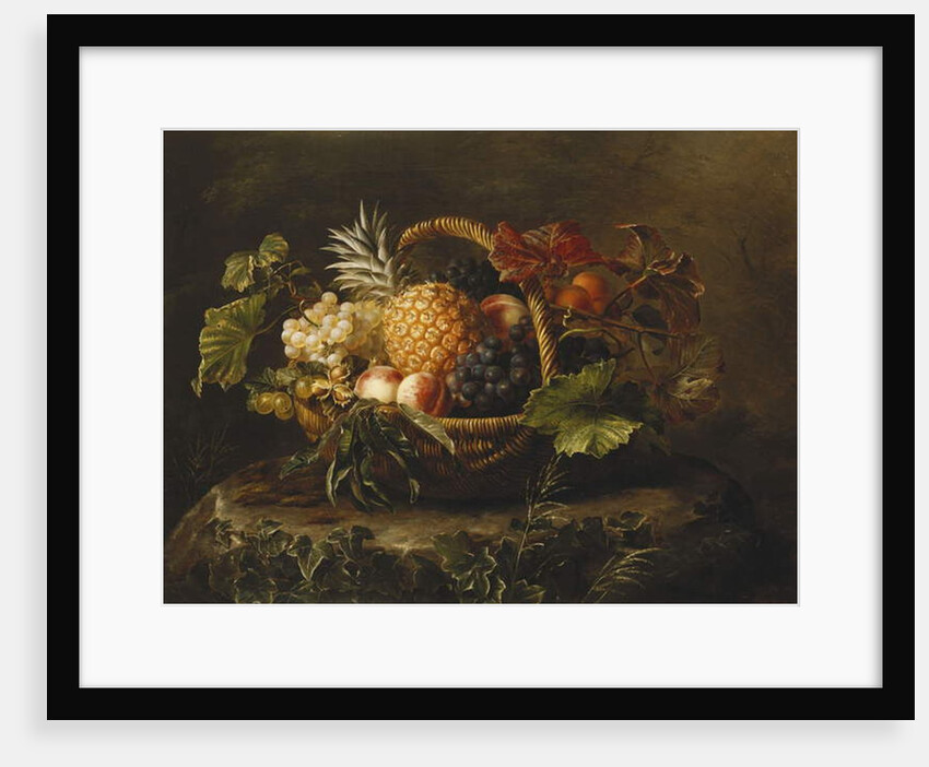 A Pineapple, Grapes, Peaches and Apricots in a Basket by Johan Laurents Jensen
