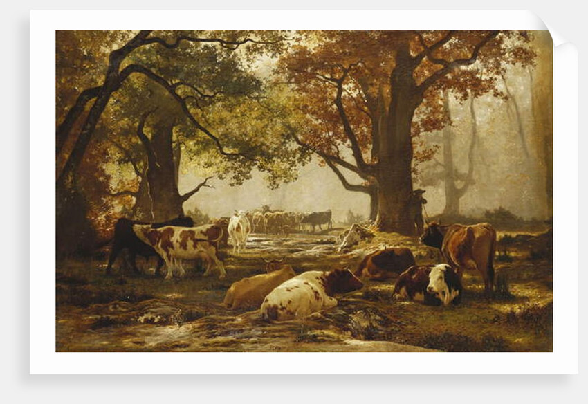 Cattle in a Wooded River Landscape by Auguste Francois Bonheur